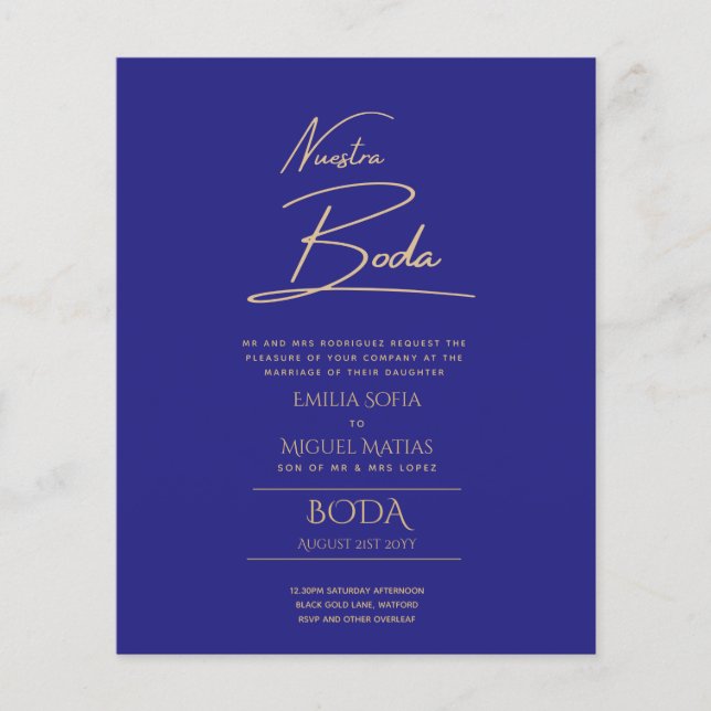 Enkelt Nuestra BODA Text Only Inv Spanska Bröllop (Framsida)