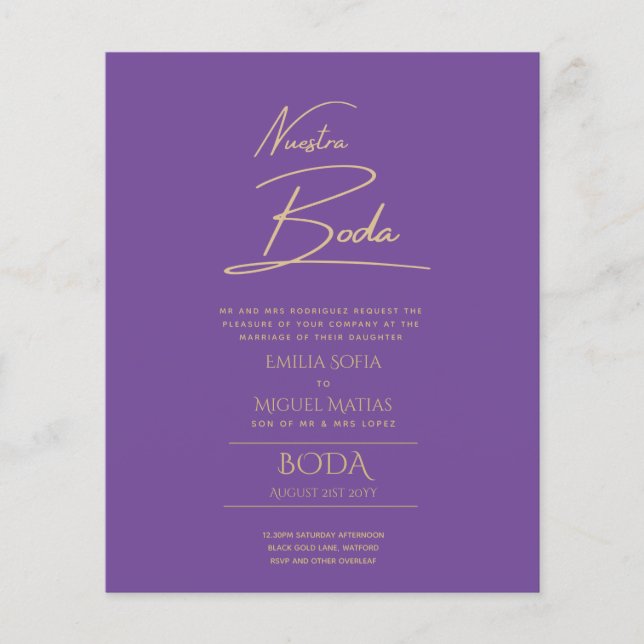 Enkelt Nuestra BODA Text Only Inv Spanska Bröllop (Framsida)