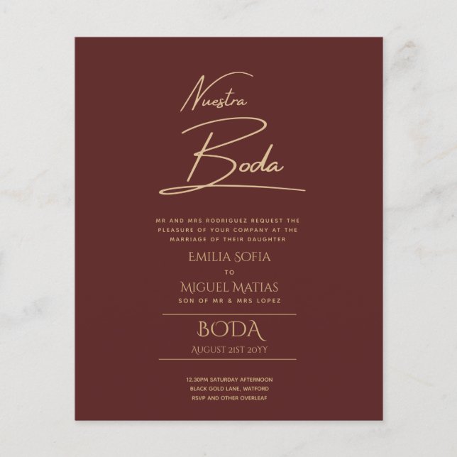 Enkelt Nuestra BODA Text Only Inv Spanska Bröllop Flygblad (Framsidan)