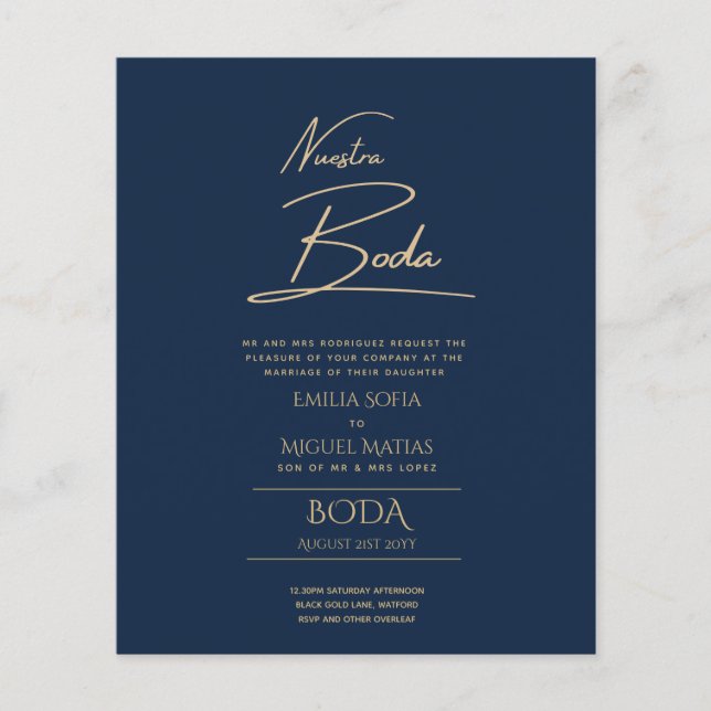 Enkelt Nuestra BODA Text Only Inv Spanska Bröllop Flygblad (Framsidan)
