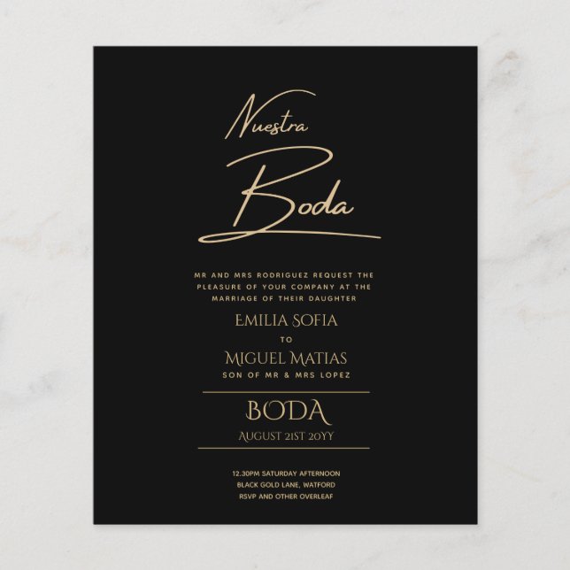 Enkelt Nuestra BODA Text Only Inv Spanska Bröllop Flygblad (Framsidan)