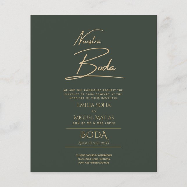 Enkelt Nuestra BODA Text Only Inv Spanska Bröllop Flygblad (Framsidan)