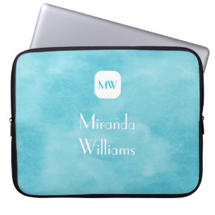 Enkelt och Chic Turkos Monogram med Namn Laptop Fodral
