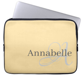 Enkelt och Elegant Beige monogram och namn Laptop Fodral