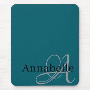 Enkelt och Elegant blått Monogram och Namn Musmatta