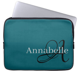 Enkelt och Elegant Blue monogram och namn Laptop Fodral