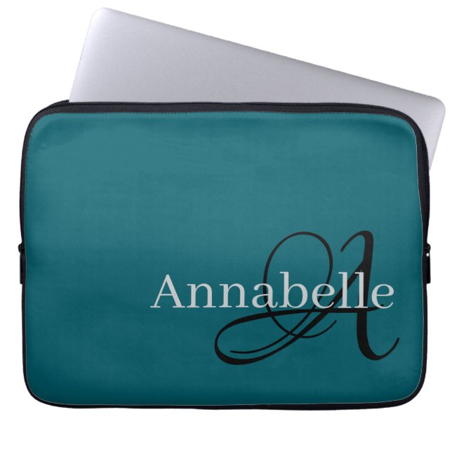 Enkelt och Elegant Blue monogram och namn Laptop Fodral (Framsidan)