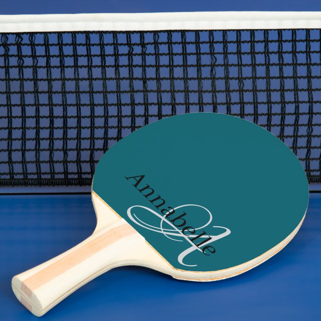 Enkelt och Elegant Blue monogram och namn Pingisracket (Insitu)