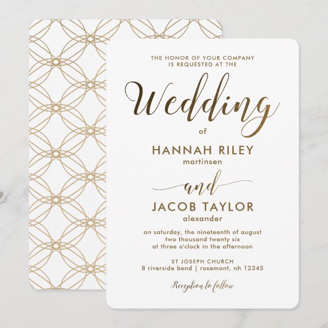 Enkelt och Elegant kopparutseende med vit Bröllop Inbjudningar (Fram/baksida)