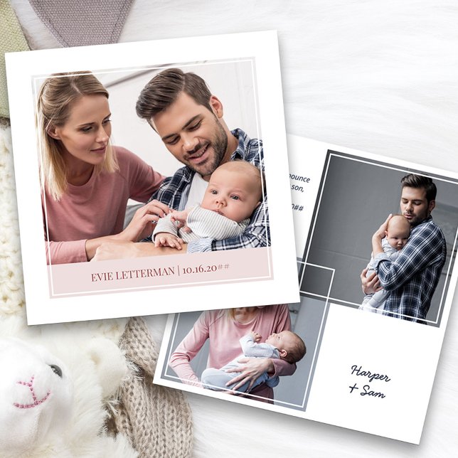 Enkelt och Elegant Pojke 3-foto Meddelande (3 Framed Photo Baby Birth Announcement. Buy printed or as a printable digital download)