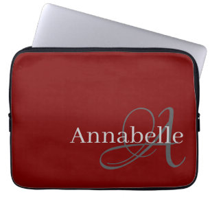 Enkelt och Elegant rött monogram och namn Laptop Fodral