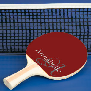Enkelt och Elegant rött monogram och namn Pingisracket
