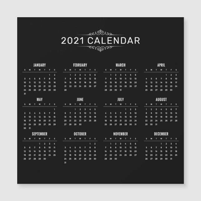 Enkelt och Elegant svart 2021-kalenderkort (Framsida)