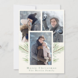 Enkelt och festive Greenery Ivory Three Photo Julkort