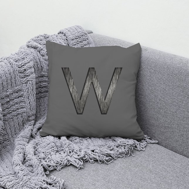 Enkelt och klassat Grått Black Personlig Monogram Kudde (Skapare uppladdad)