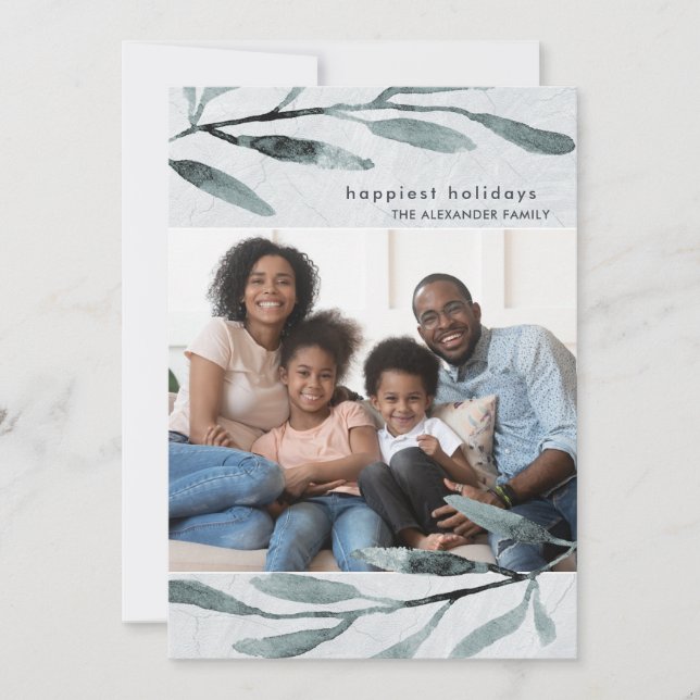 Enkelt och modernt botaniskt foto julkort (Framsida)