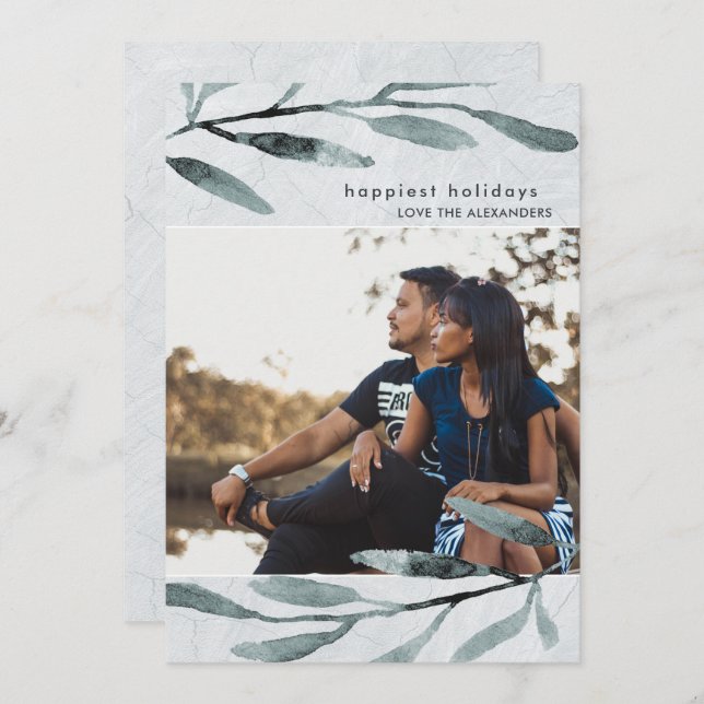 Enkelt och modernt botaniskt Helgdag-foto Julkort (Fram/baksida)