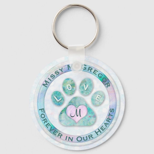Enkelt och sötat Pet Memorial Monogram Heart Tass Nyckelring (Framsida)