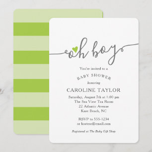 Enkelt Oh Boy Lime Green Baby Shower Inbjudningar