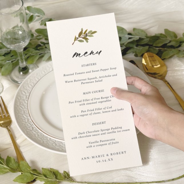 Enkelt Olive Gren Calligraphy Bröllop Menu Meny (Skapare uppladdad)