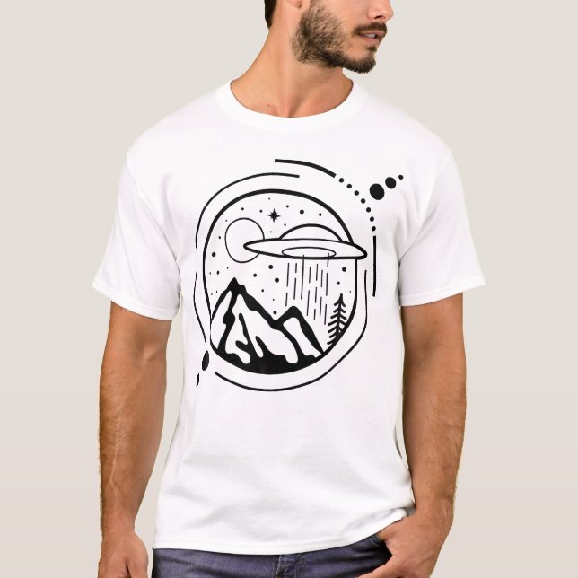 Enkelt område 51 Minimal Ufo Tattoo Line Art Graph T Shirt (Framsida)