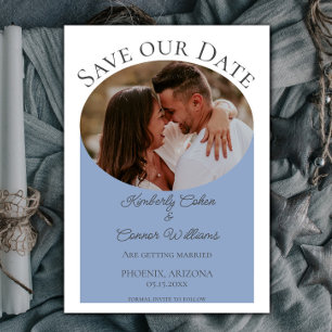 Enkelt oval Photo Save the Date Dusty Blue Spara Datumet