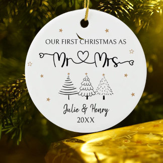 Enkelt par första jul julgransprydnad keramik
