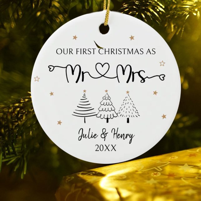 Enkelt par första jul julgransprydnad keramik (Skapare uppladdad)