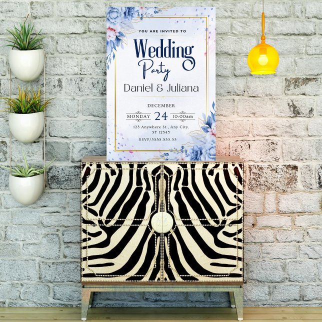 Enkelt party Wildblomljusblått modernt Inbjudningar (Skapare uppladdad)