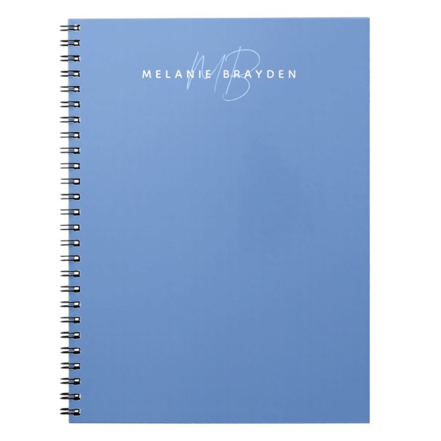 Enkelt Pastel Blue Minimalist 2 Monogram Namn Anteckningsbok (Framsidan)