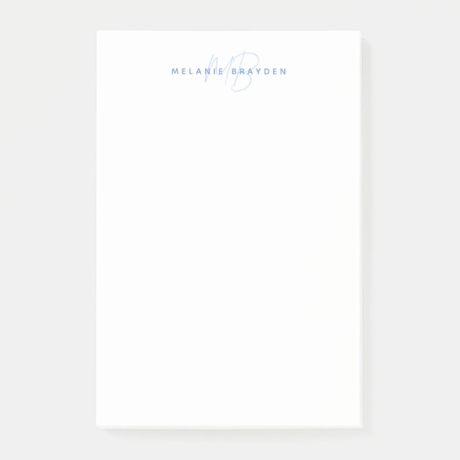 Enkelt Pastel Blue Minimalist 2 Monogram Namn Post-it Block (Framsida)