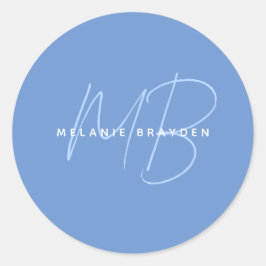 Enkelt Pastel Blue Minimalist 2 Monogram Namn Runt Klistermärke