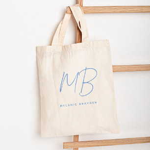 Enkelt Pastel Blue Minimalist 2 Monogram Namn Tygkasse