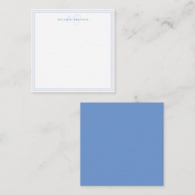 Enkelt Pastel Blue Minimalist Monogram två Gräns Anteckningskort (Fram/baksida)
