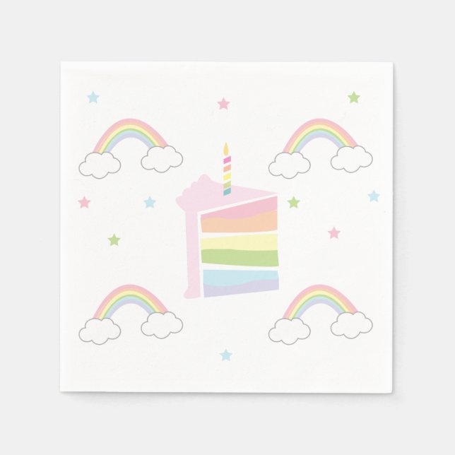Enkelt Pastel Rainbow Cake Birthday Pappersservett (Framsidan)