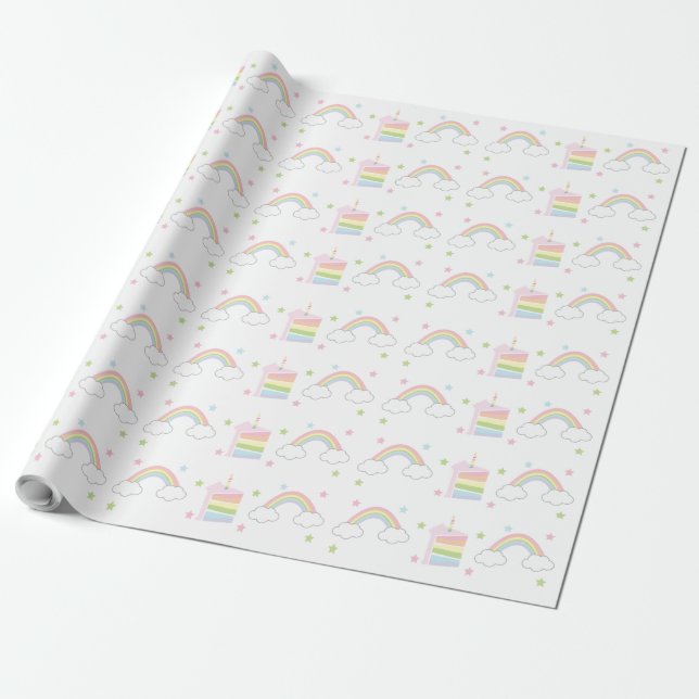 Enkelt Pastel Rainbow Cake Presentpapper (Utrullad)
