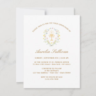 Enkelt Pastel Wildblommor WAN First Communion Inbjudningar