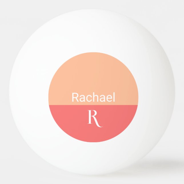Enkelt persikofärgat monogram Namn Pingisboll (Framsidan)