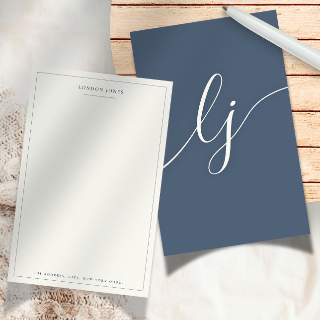 Enkelt Personlig Stationery Navy Ivory Brevpapper (Skapare uppladdad)