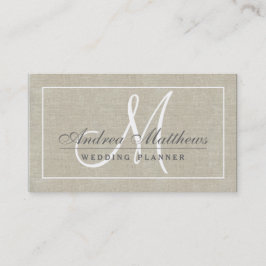 Enkelt Plain Chic Beige Linen Struktur Monogram Visitkort