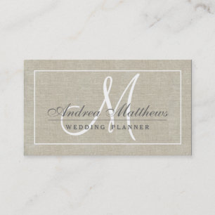 Enkelt Plain Chic Beige Linen Struktur Monogram Visitkort