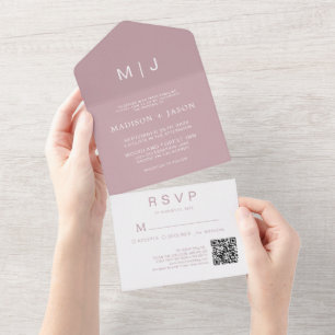 Enkelt Plain Dusty Ro Monogram QR-kod Bröllop