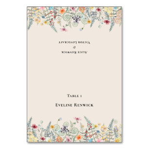 Enkelt platskort för Wildblomma Fern Bröllop, plac Bordsnummer