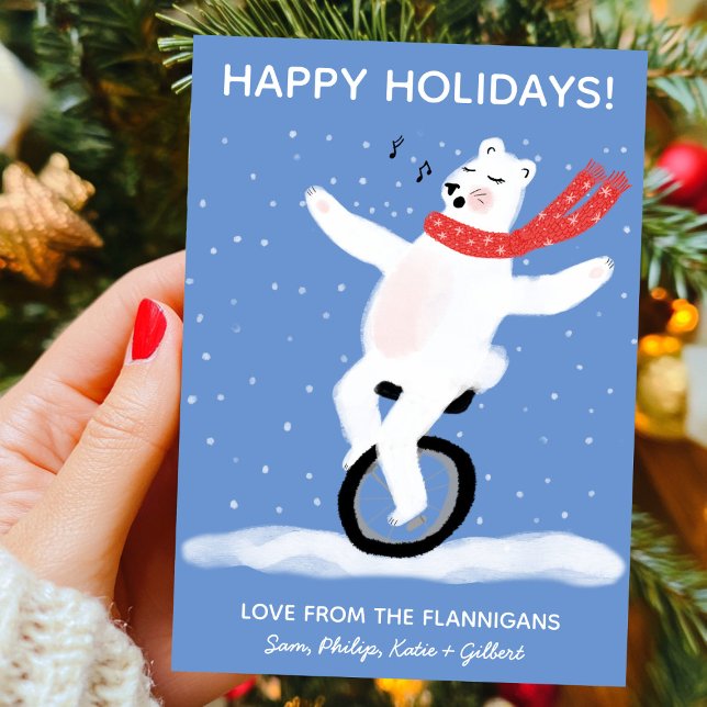 Enkelt Polar - Bear-Jul-Anpassningsbar Julkort (Singing Unicycle Polar Bear Christmas Custom Holiday Card
)