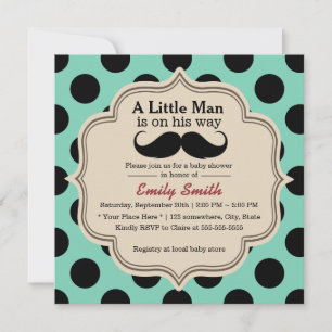 Enkelt Polka dots Mustache Little Man Baby Shower Inbjudningar