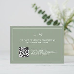 Enkelt QR-Bröllop OSA för monogram-Grönt Tack Kort
