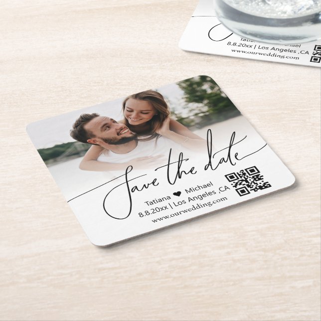 enkelt qr-kod par foto spara datum underlägg papper kvadrat (Vinklad)