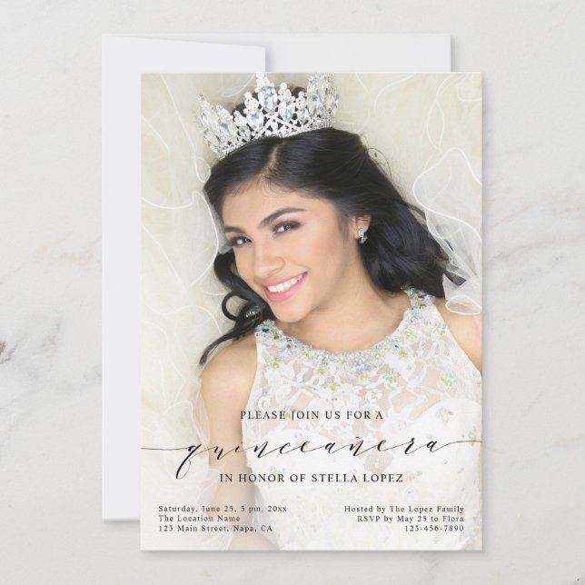Enkelt Quinceañera 15:e födelsedagsfoto Inbjudningar (Framsida)