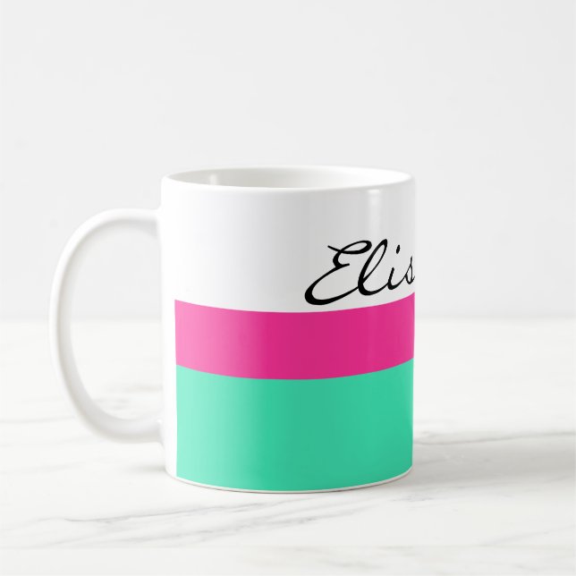 Enkelt Rand rosa mint + ditt namn/dina idéer Kaffemugg (Vänster)