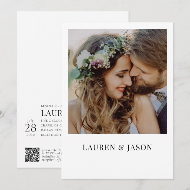 Enkelt Real Vellum Overlay QR-kodfoto Bröllop Inbjudningar (Fram/baksida)